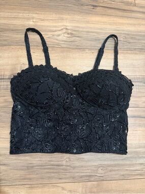 Cache Black Lace Beaded Bustier Top ~ Medium